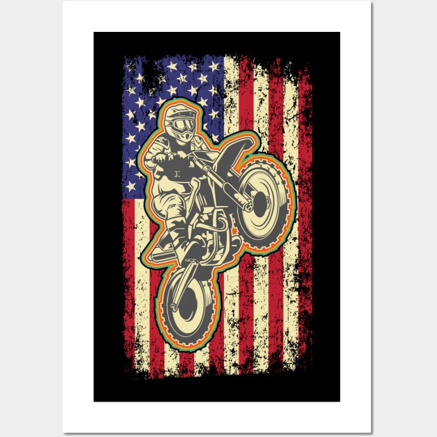 Dirt Bike Motocross American Flag Biker 4th of July Wall Art by aneisha